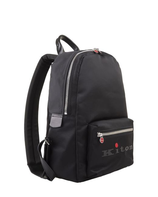 Kiton Black Nylon Backpack With Logo for men