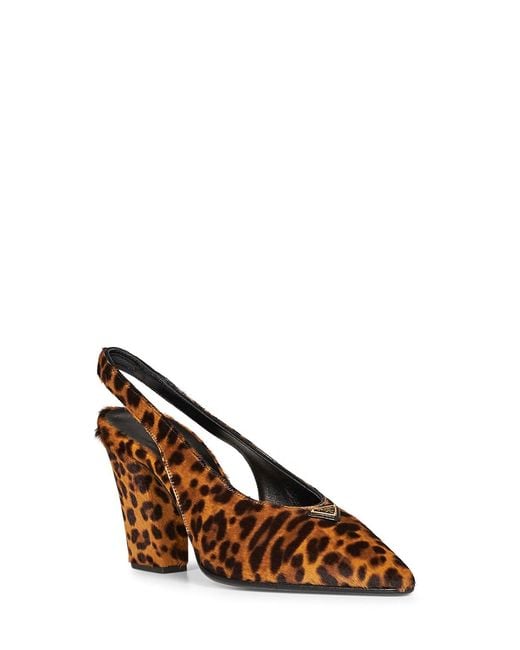 Prada Brown Slingback Pumps Honey Leopard Calf Hair Leather
