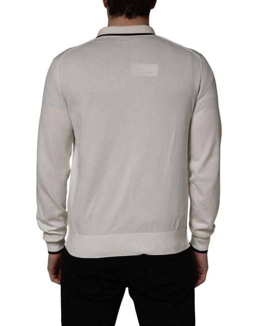 Dolce & Gabbana Natural White Cotton Blend Men Polo Pullover Sweater for men