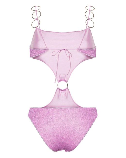 Oseree Pink One-Piece Swimsuit With Lurex Cut-Out