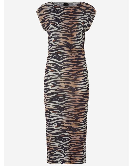 Pinko Multicolor Midi Dress Animal Print Cotton
