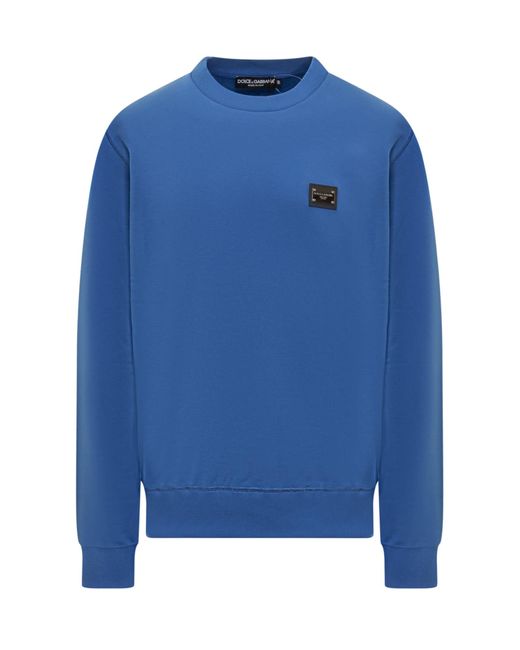 Dolce & Gabbana Blue Sweatshirt With Logo Plaque for men