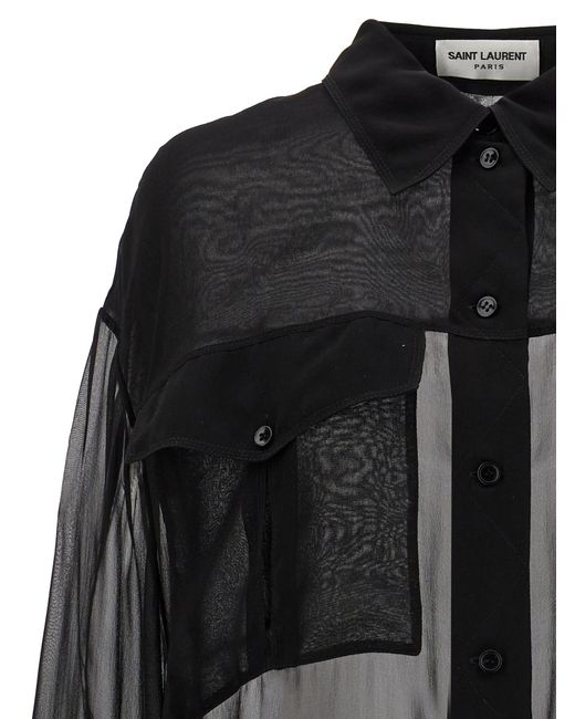 Saint Laurent Black Muslin Silk Shirt Shirt, Blouse