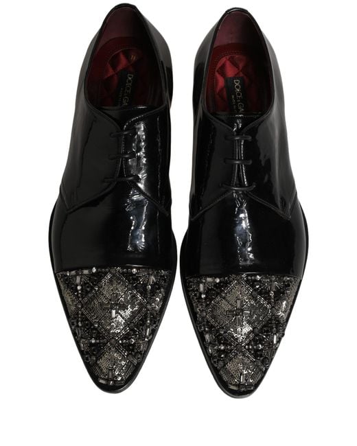 Dolce & Gabbana Black Embellished Derby Dress Formal Shoes Leather for men