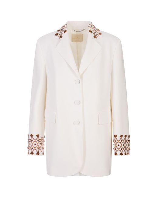 Ermanno Scervino White One-Breasted Jacket With Embroidery