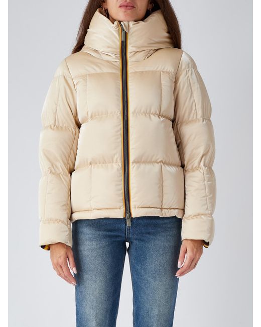 K-Way Brielin Heavy Brick Line Quilted Down Jacket in Natural | Lyst