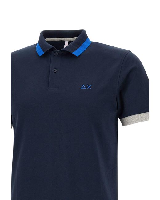 Sun 68 Blue Big Stripe Cotton Polo Shirt for men