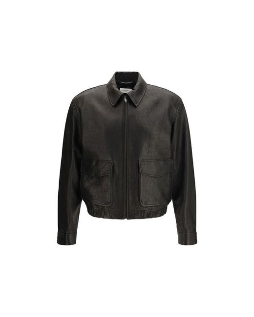 Saint Laurent Black Lamb Ovis Aries Aries Leather Jacket for men