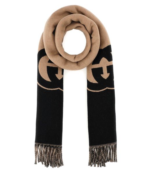 Gucci Black Two-tone Wool Blend Scarf for men
