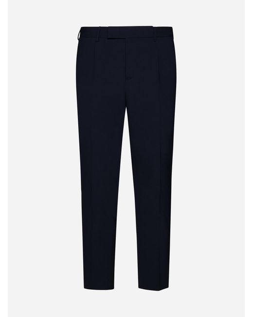 PT Torino Blue Dieci Stretch Wool-Blend Trousers for men