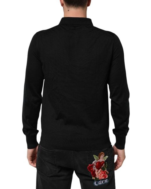 Dolce & Gabbana Black Crest Long Sleeve Pullover Sweater Cashmere Clothing for men