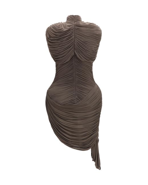 Magda Butrym Brown Draped High-Neck Dress Cupro; Elastane