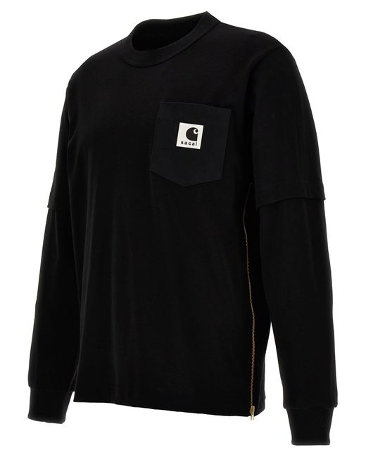 Sacai Black T-Shirt X Carhartt Wip for men
