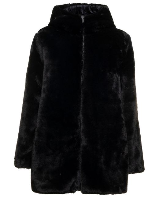 Save The Duck Black Bridget Reversible Eco Fur Coat With Reversible ...