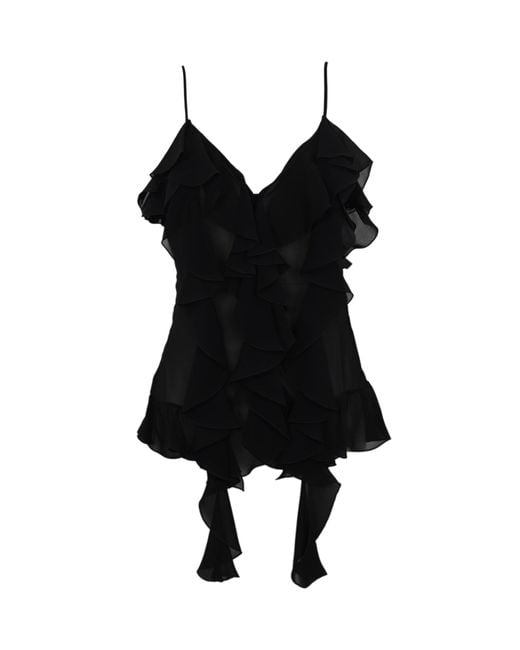 Dondup Black Creponne Top With Ruffles