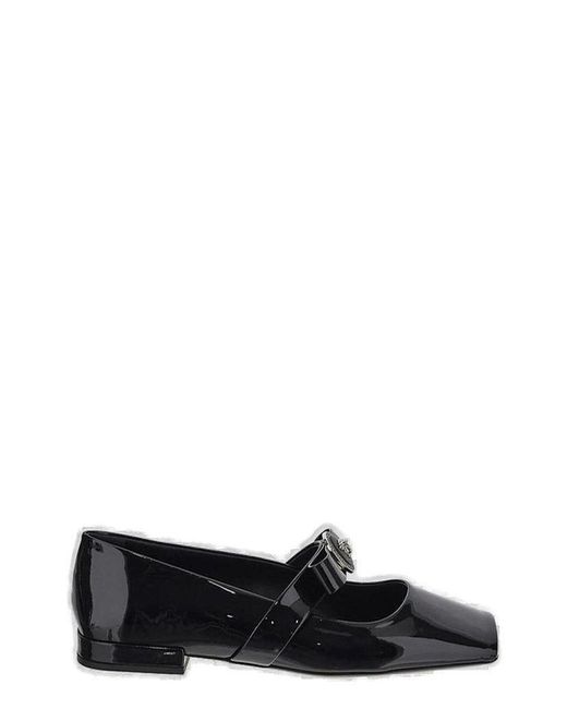 Versace Black Gianni Ribbon Square-Toe Ballerina Shoes