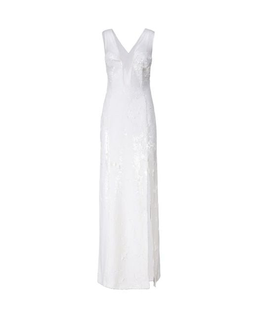 Genny White Sequined Evening Dress