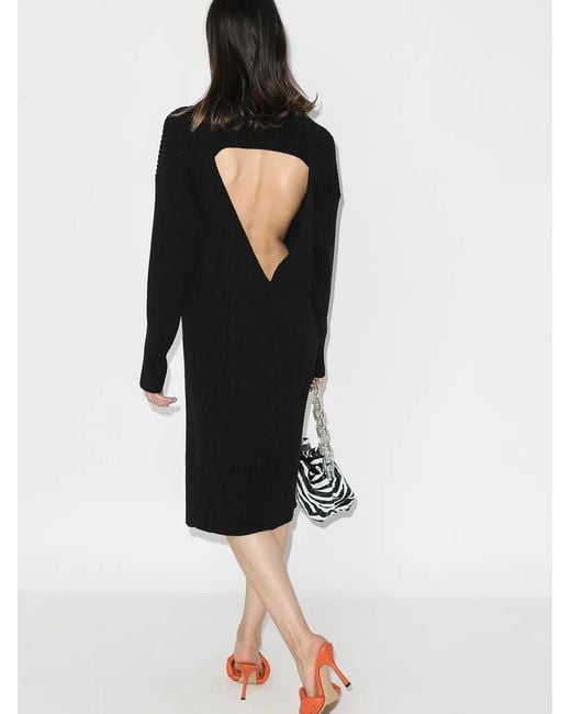 Bottega Veneta Black Cut-Out Knee-Length Sweater Dress