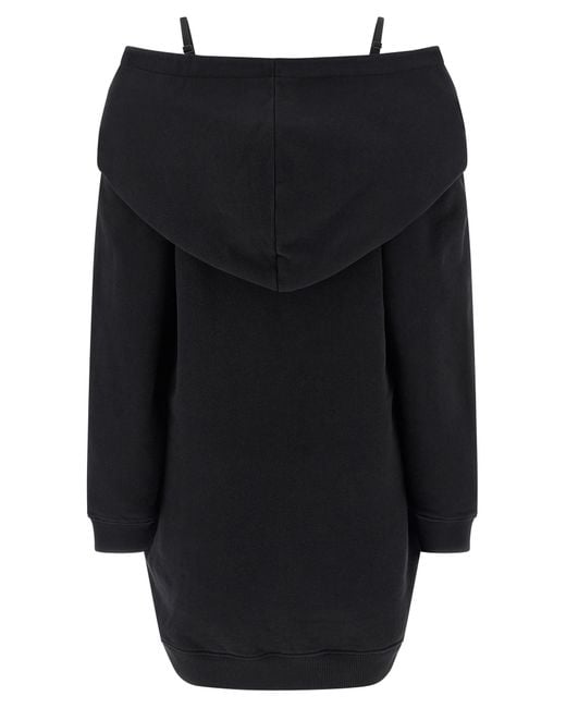 MM6 by Maison Margiela Black Off-Shoulder Hooded Dress Cotton