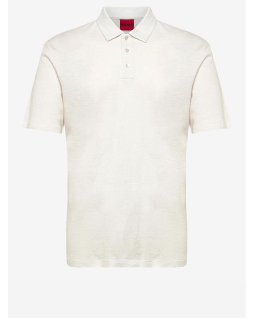 Boss White Polo Shirt Linen-Blend Lyocell for men