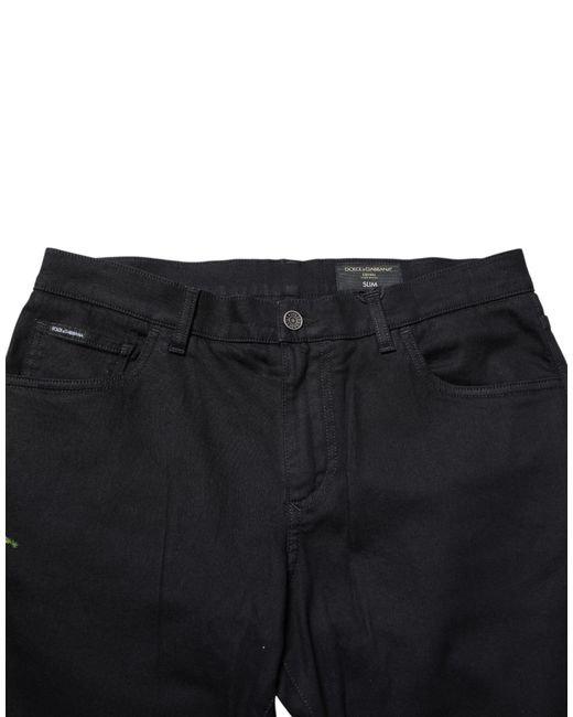 Dolce & Gabbana Black Floral Cotton Skinny Denim Jeans Elastane Clothing for men