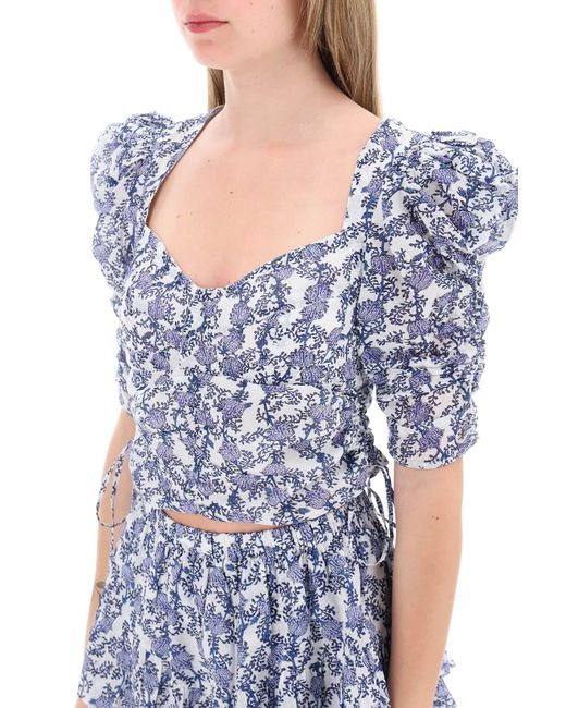 Isabel Marant Blue Galaor Cropped Top With Floral Motif
