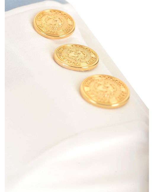 Balmain White Golden Buttons Detailed T-shirt