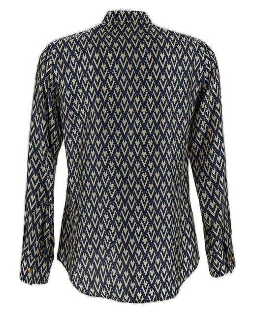Valentino Black Curved Hem Button-Up Shirt for men