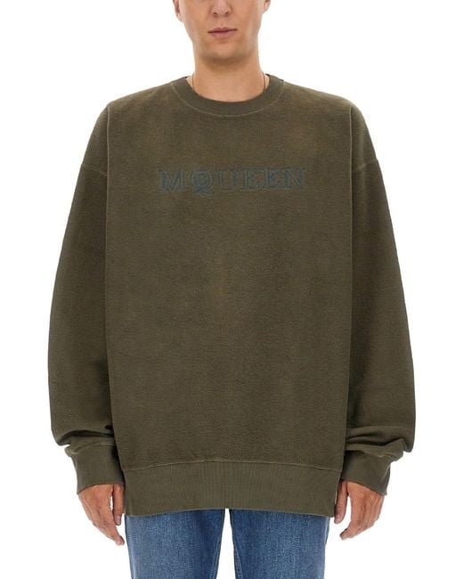 McQueen Green Sweatshirt With Logo T Cotton Sweatshirts for men