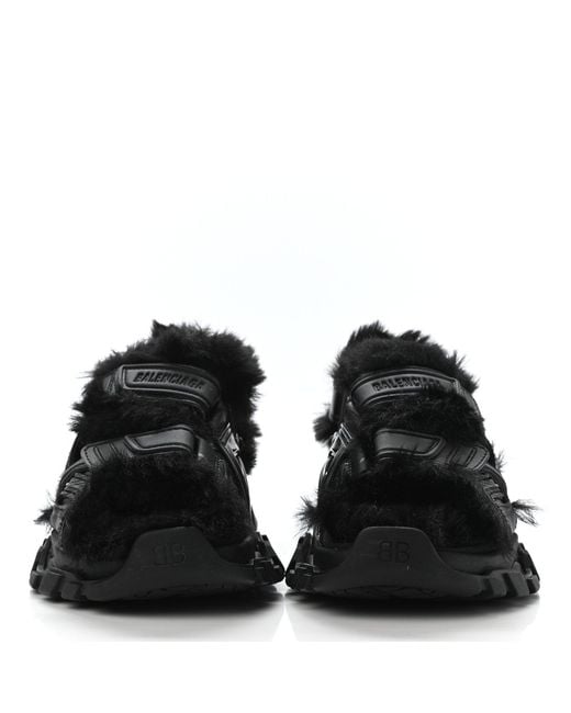 Balenciaga Black Faux-Fur Track Sandals