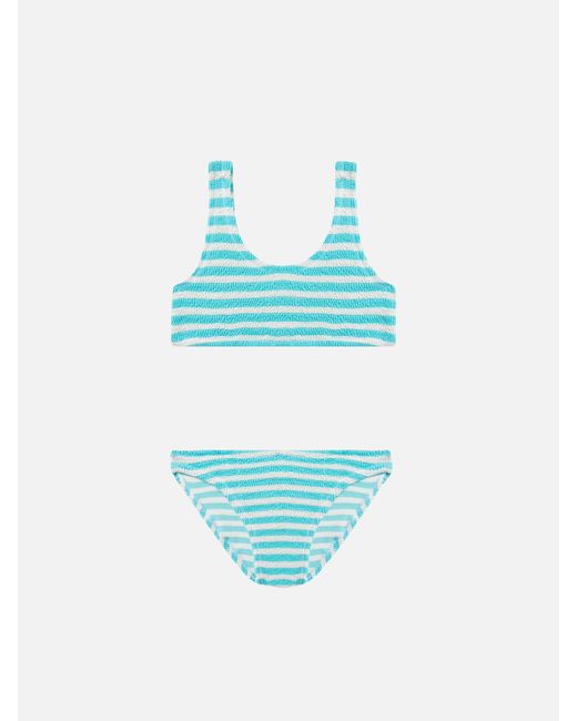 Mc2 Saint Barth Blue Water Striped Crinkle Classic Bralette Bikini Baker