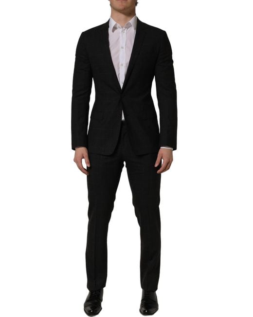 Dolce & Gabbana Black Wool Slim Fit Formal 2 Piece Suit Virgin Elastane for men