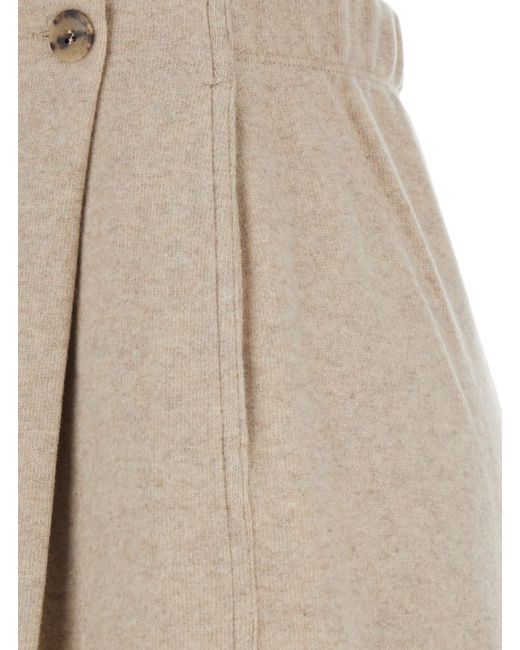 Max Mara Natural Trousers With Pleats And Logo Cashmere