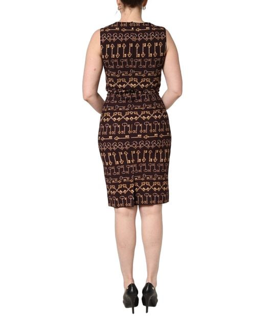 Dolce & Gabbana Brown Keys Fitted Sheath Knee Length Dress