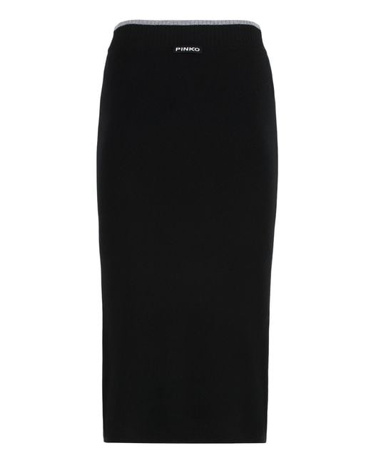 Pinko Black Skirt Nuova Guinea Ribbed Knit Wool