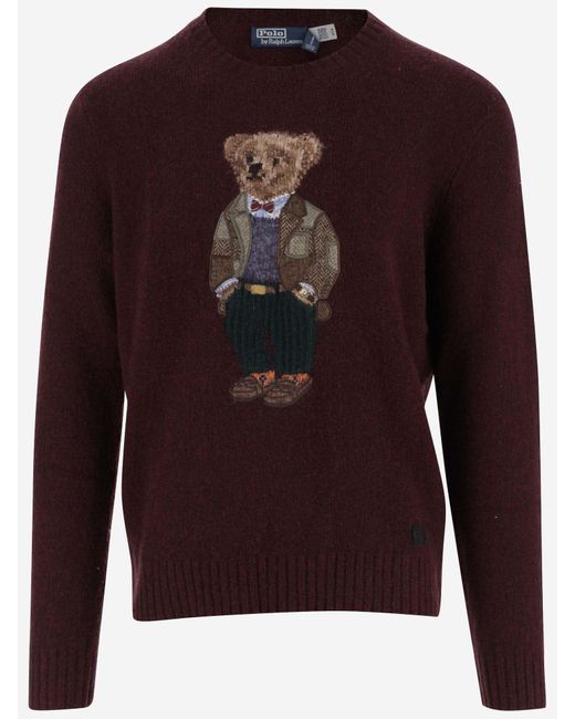 Ralph Lauren Brown Wool And Cashmere Pullover With Polo Bear Pattern for men