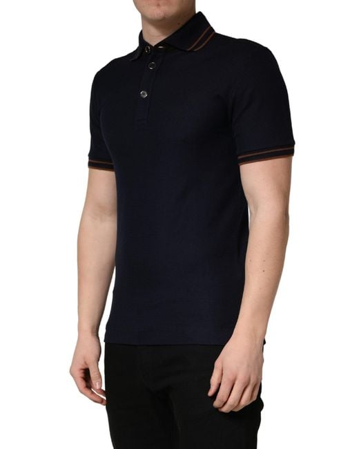 Dolce & Gabbana Black Dark Silk Short Sleeve Polo T-Shirt for men