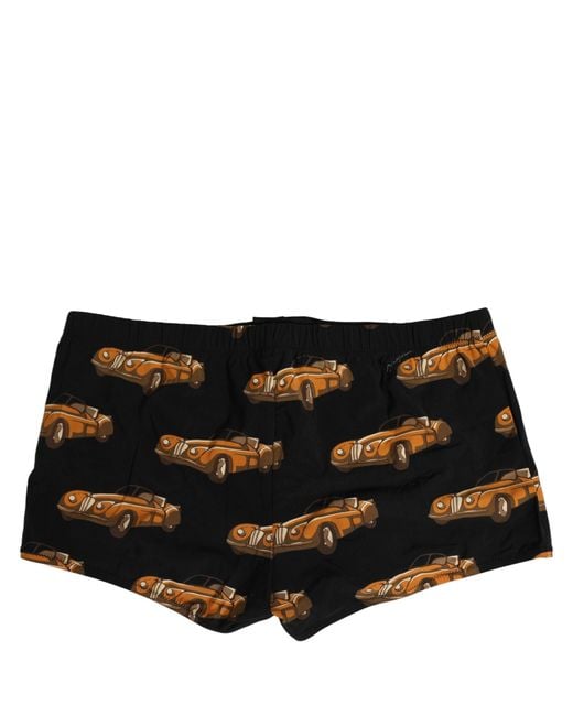 Dolce & Gabbana Black Car Print Swim Trunk Beachwear Swimwear Blended Fabric Clothing for men