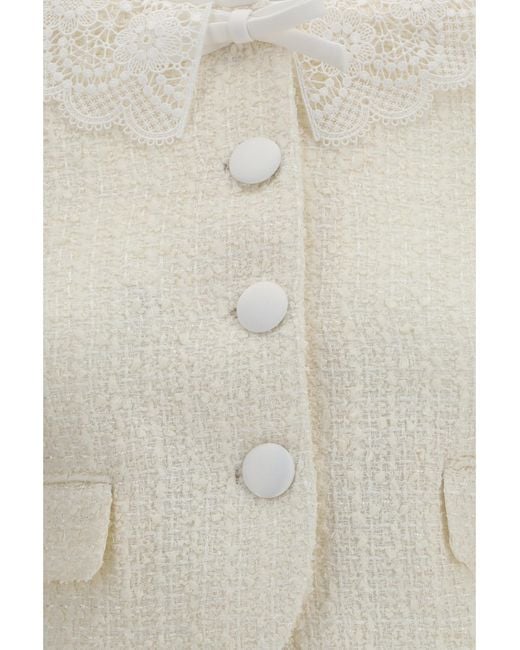 Self-Portrait White Bouclé Jacket With Lace Collar
