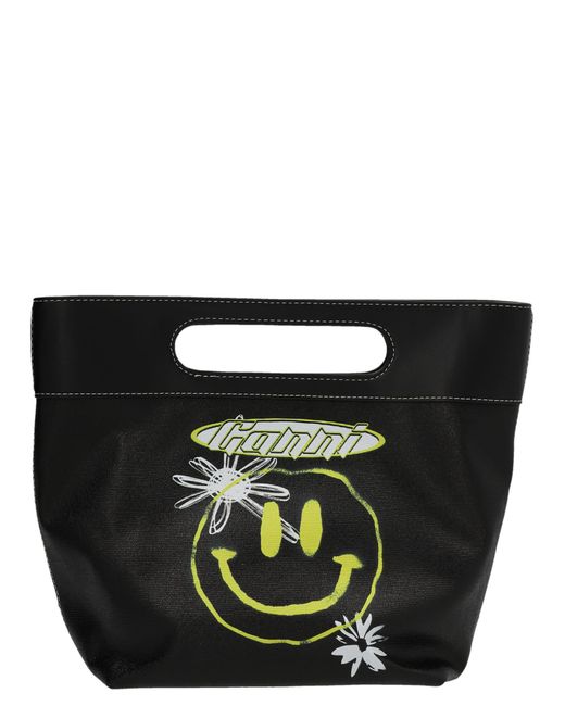 Ganni Logo Print Shopping Bag in Black | Lyst