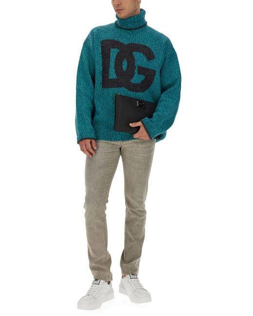 Dolce & Gabbana Blue Jersey With Logo Wool Polyamide Jumpers for men