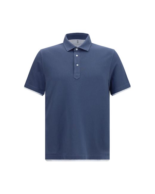 Brunello Cucinelli Blue Short-Sleeve Cotton Polo Shirt for men
