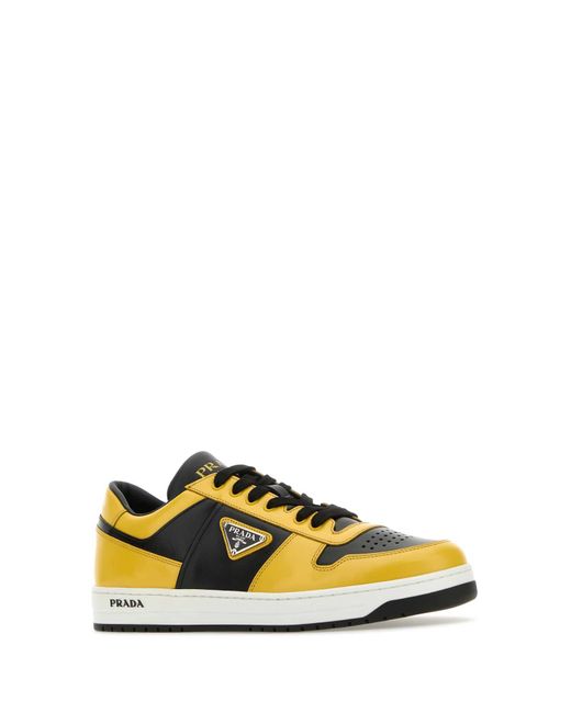 Prada Yellow Downtown Logo Leather Low-top Sneakers for men