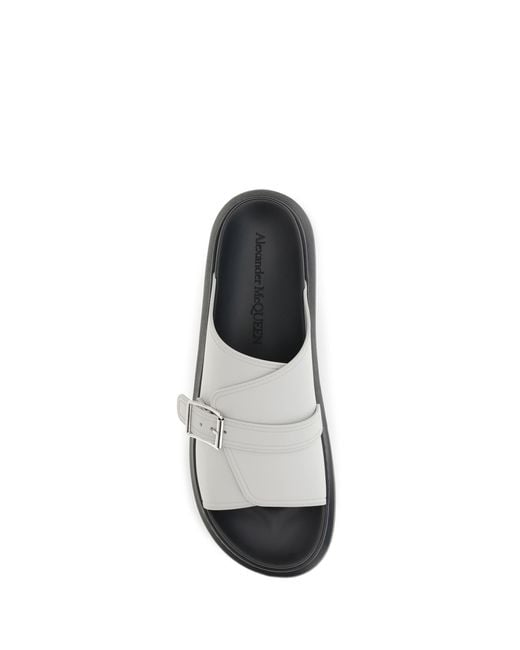 McQueen White Buckle Slide Sandals for men