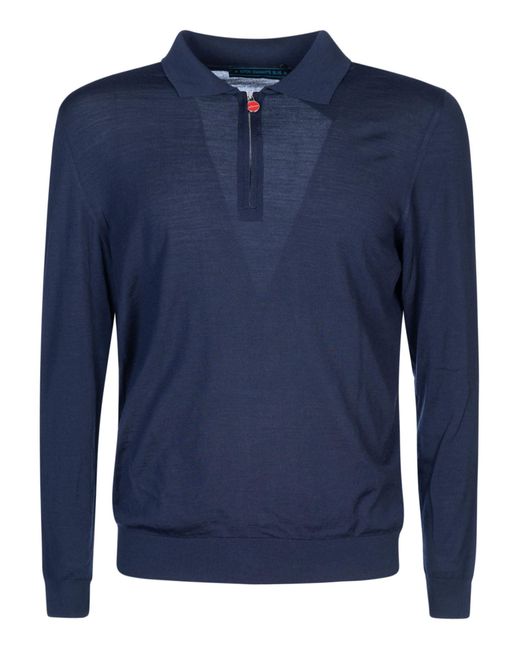 Kiton Blue Long-Sleeved Polo Shirt for men