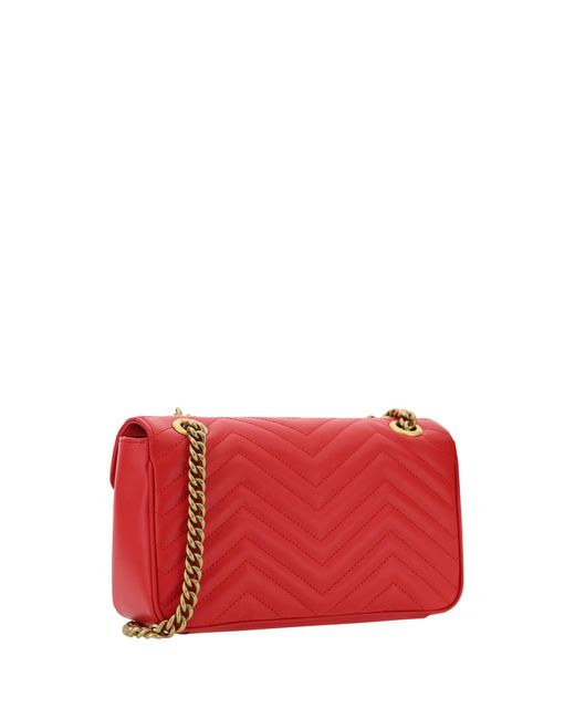 Gucci Red GG Marmont Small Matelasse Leather Shoulder Bag
