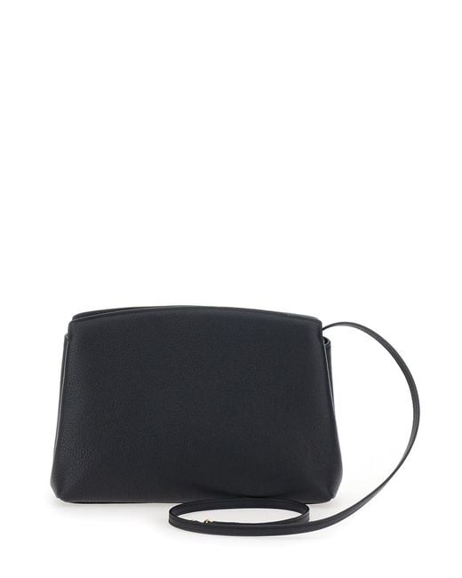 Liffner Black Pushlock Pouch Leather Clutch Bag With Clasp Closure For Calf Clutches And Pochettes