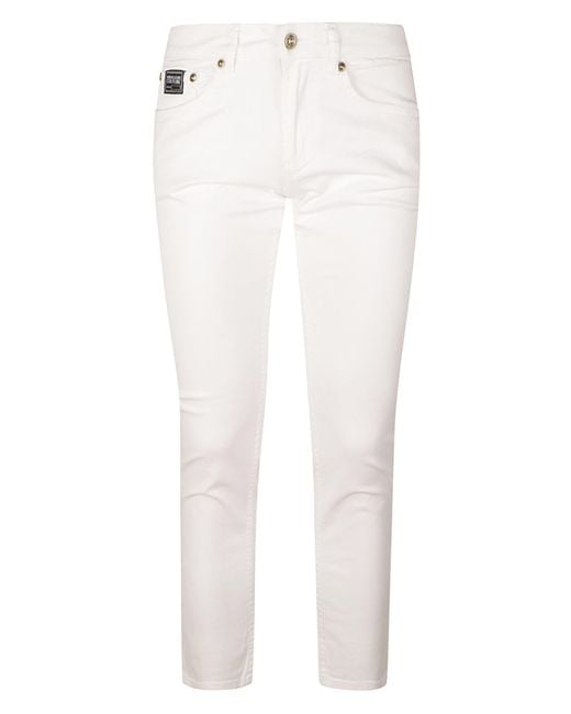Versace White Logo Patched 5 Pockets Slim Jeans for men