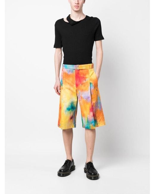 Etudes Studio Orange Tie Dye Print Cotton Shorts