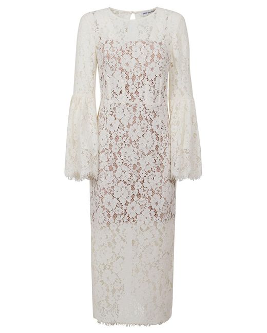 Self-Portrait White Organic Cotton Lace Midi Dress | Lyst
